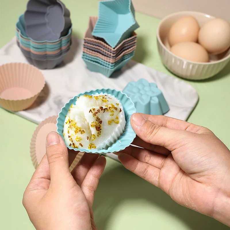 TAYHAO Silicone Mix Shapes Muffin Cupcake Jelly Molds Round Muffin Cups Cake Moulds for Baking Reusable Silicone Cupcake Cases