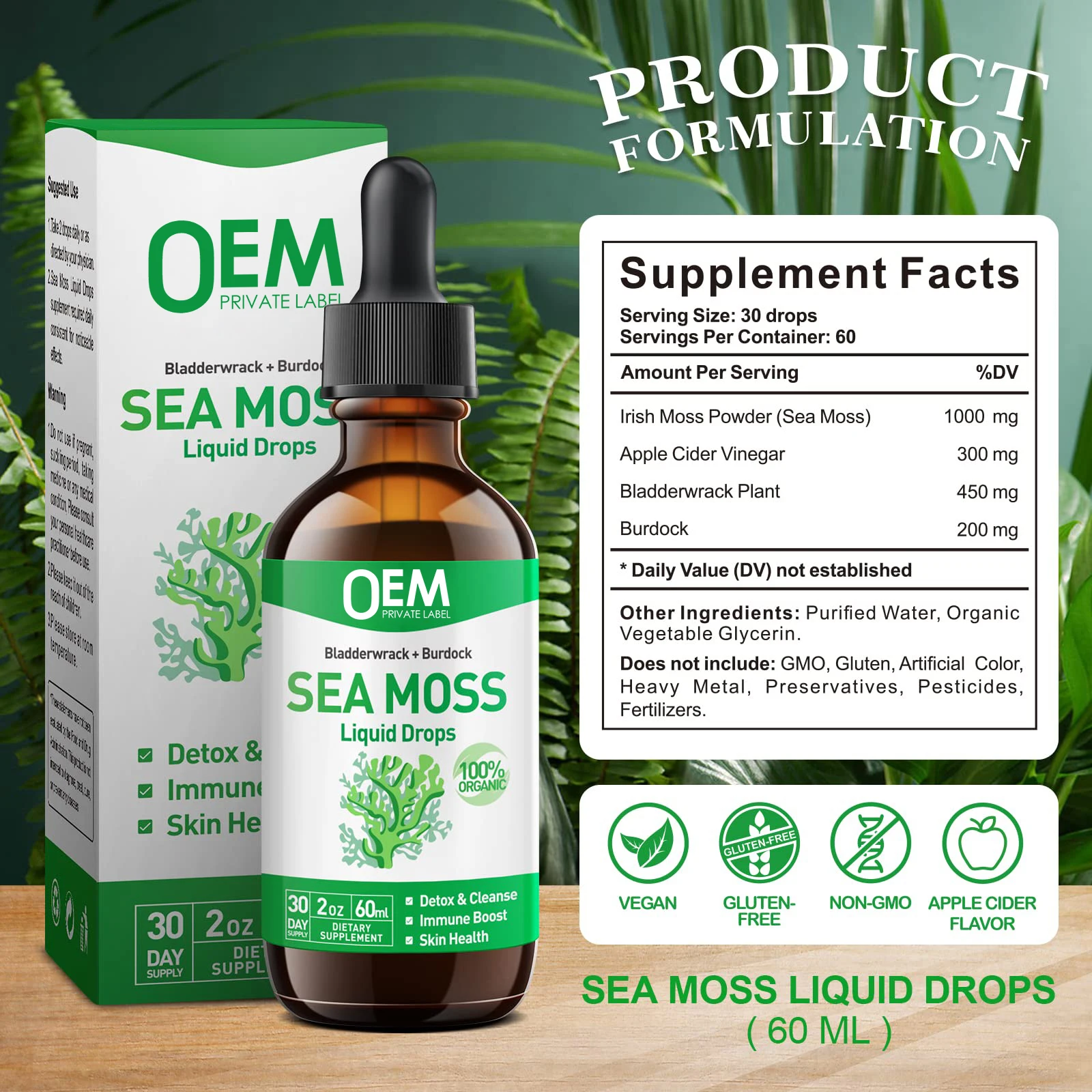 Sea Moss Liquid Drops Private Label Organic Sea Moss Liquid Drops Oil Bladderwrack Burdock Root Extract Seamoss Drop