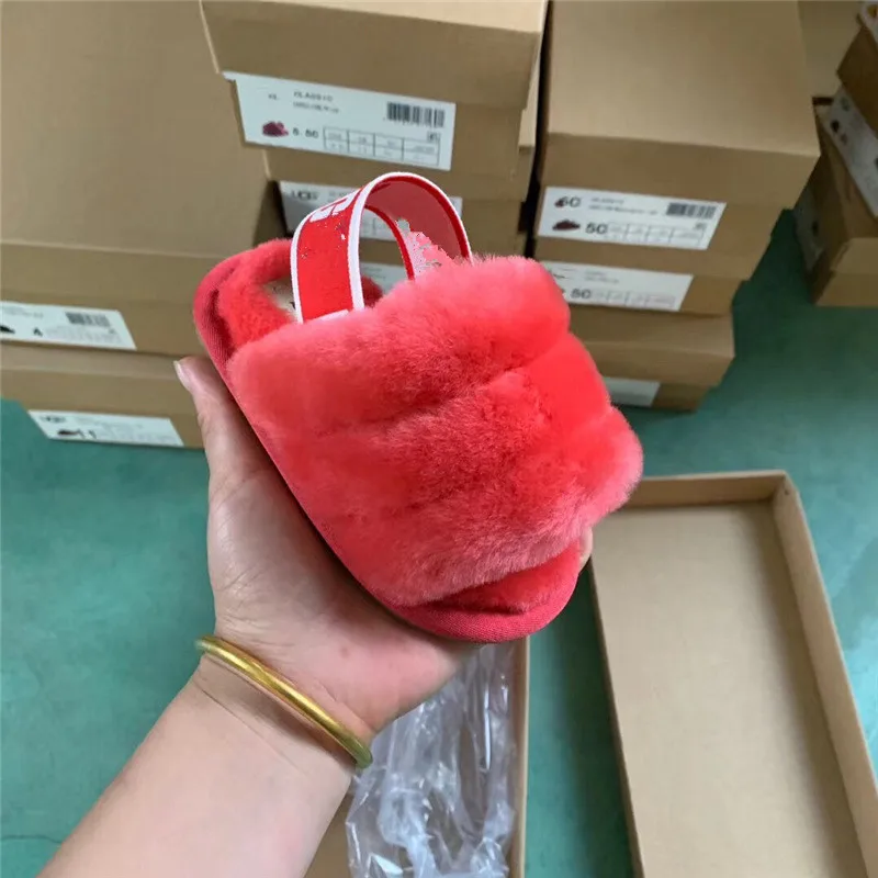 Сандалии детские Нескользящие, мягкие шерстяные шлепанцы, натуральный мех, карамельные цвета, детские тапочки из овчины, новый дизайн