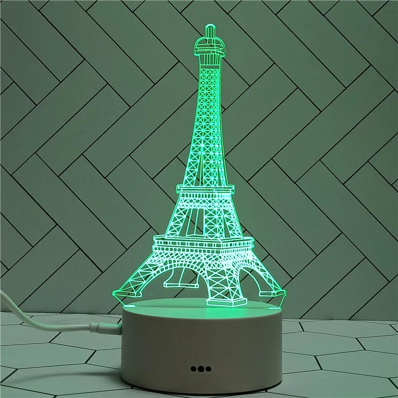 3d printing magnetic optical illusion kids colorful Indoor Lighting lamparas Eiffel Tower led acrylic night lights