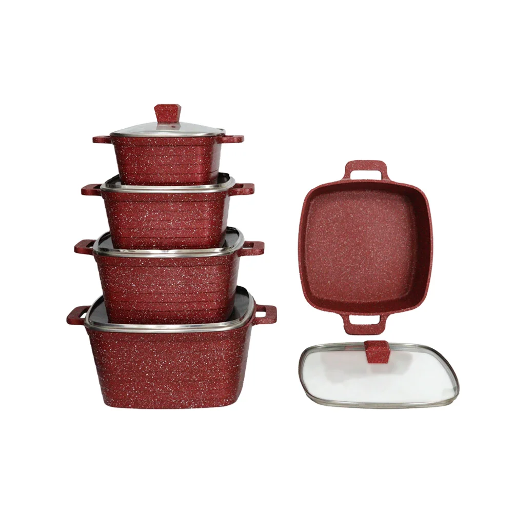 High Quality Square Aluminum Nonstick Cookware Sets Cooking Pot And Pan Set For Kitchen Cooking