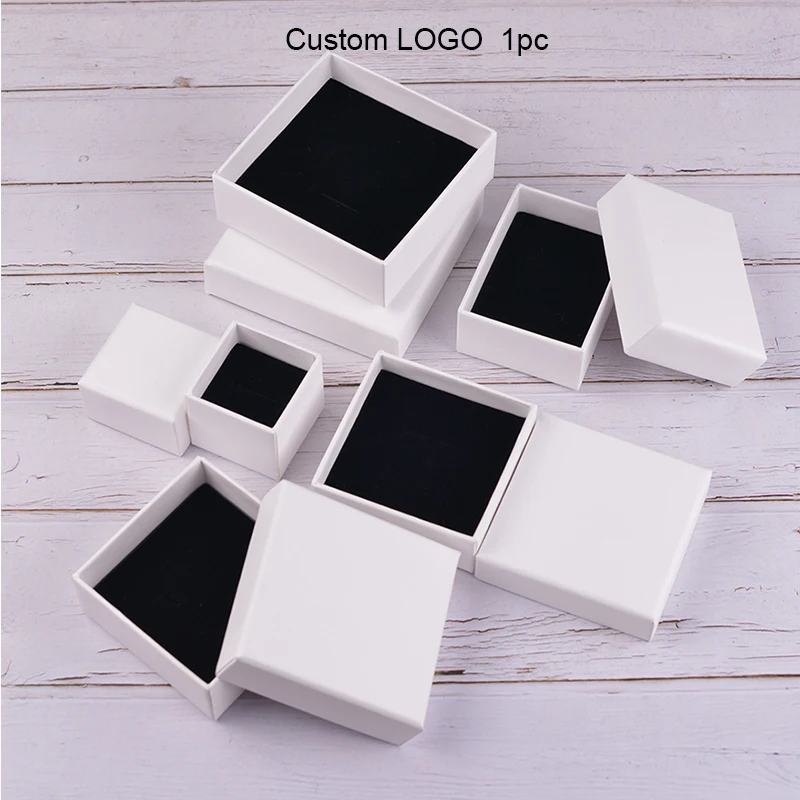 Custom logo printed black Kraft Paper Jewelry Box Ring Necklace Bracelet Cufflink Paper Jewelry Box for packaging