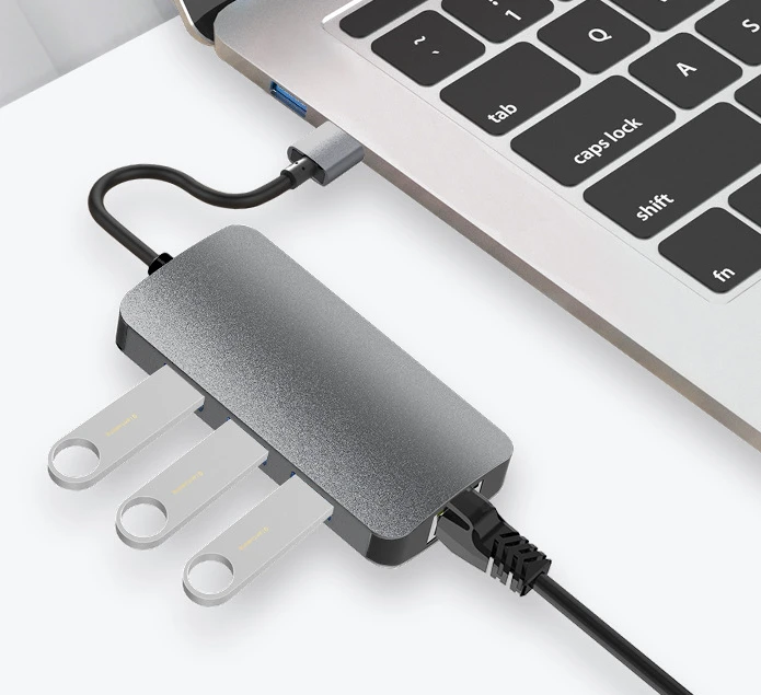 Type C to USB 3.0 GigE Vision 3.5mm 4 in 1 Docking Station Hub 3.0 PD  RJ45 10 100M