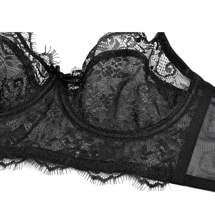 Young Girls Sexy Transparent Eyelash Lace Bralette Bra & Brief Sets Lingerie Bra
