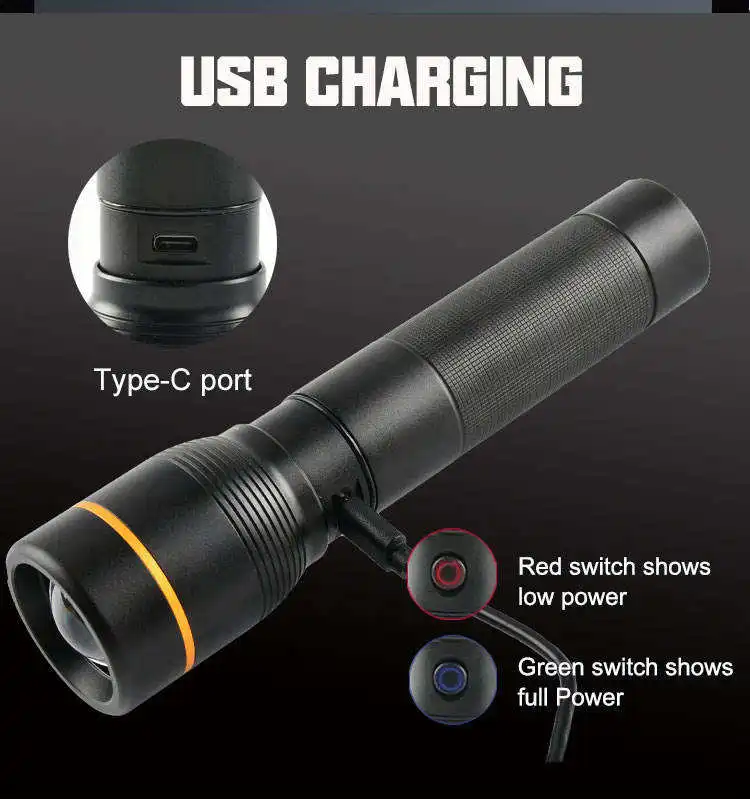 Custom zoom long range high lumens 100000 tactical Taschenlamp USB Rechargeable super bright High Power powerful led Flashlight