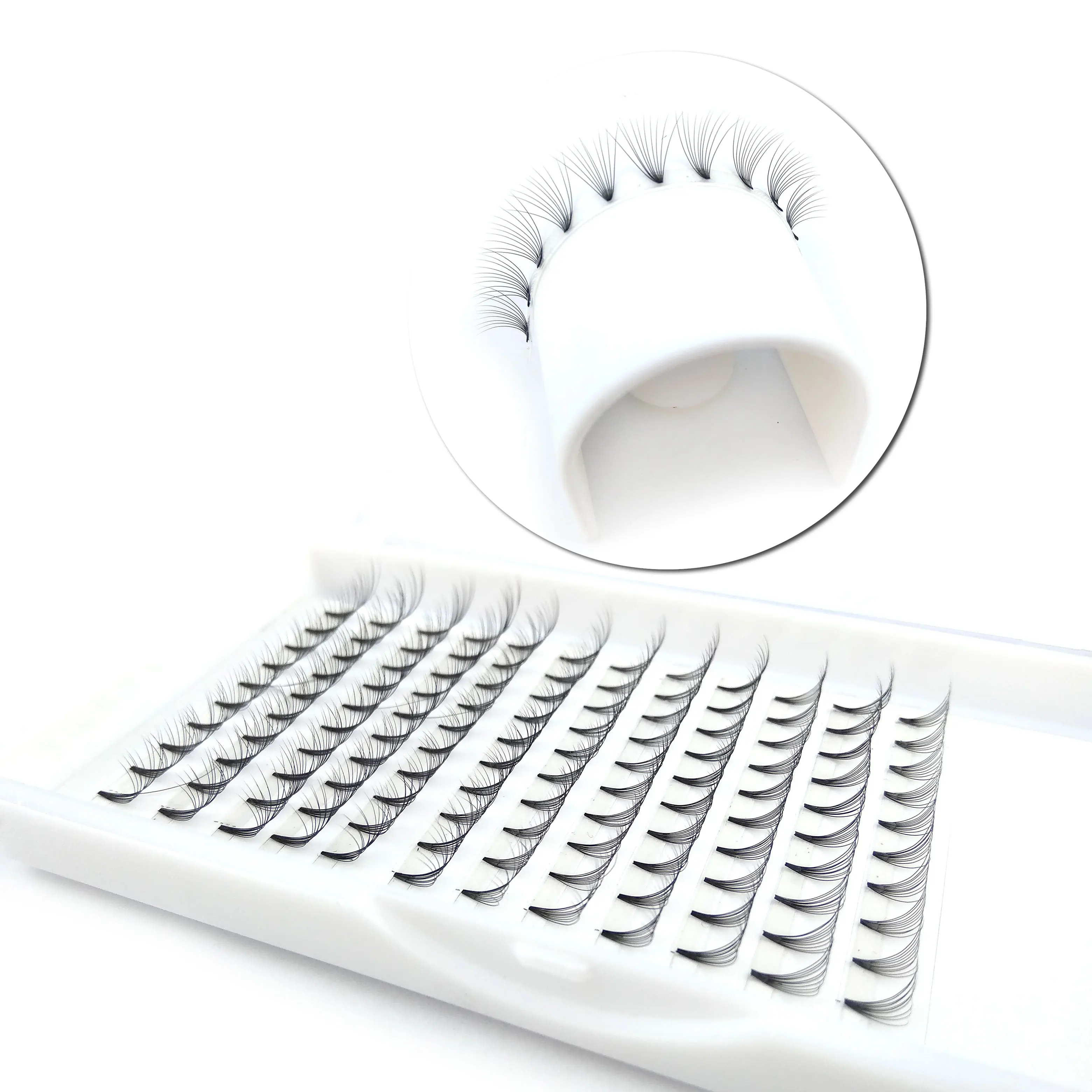 Russian Lash Mink Custom Packaging Fanned Extension Pre-Made Volume Tray Split Eyelash