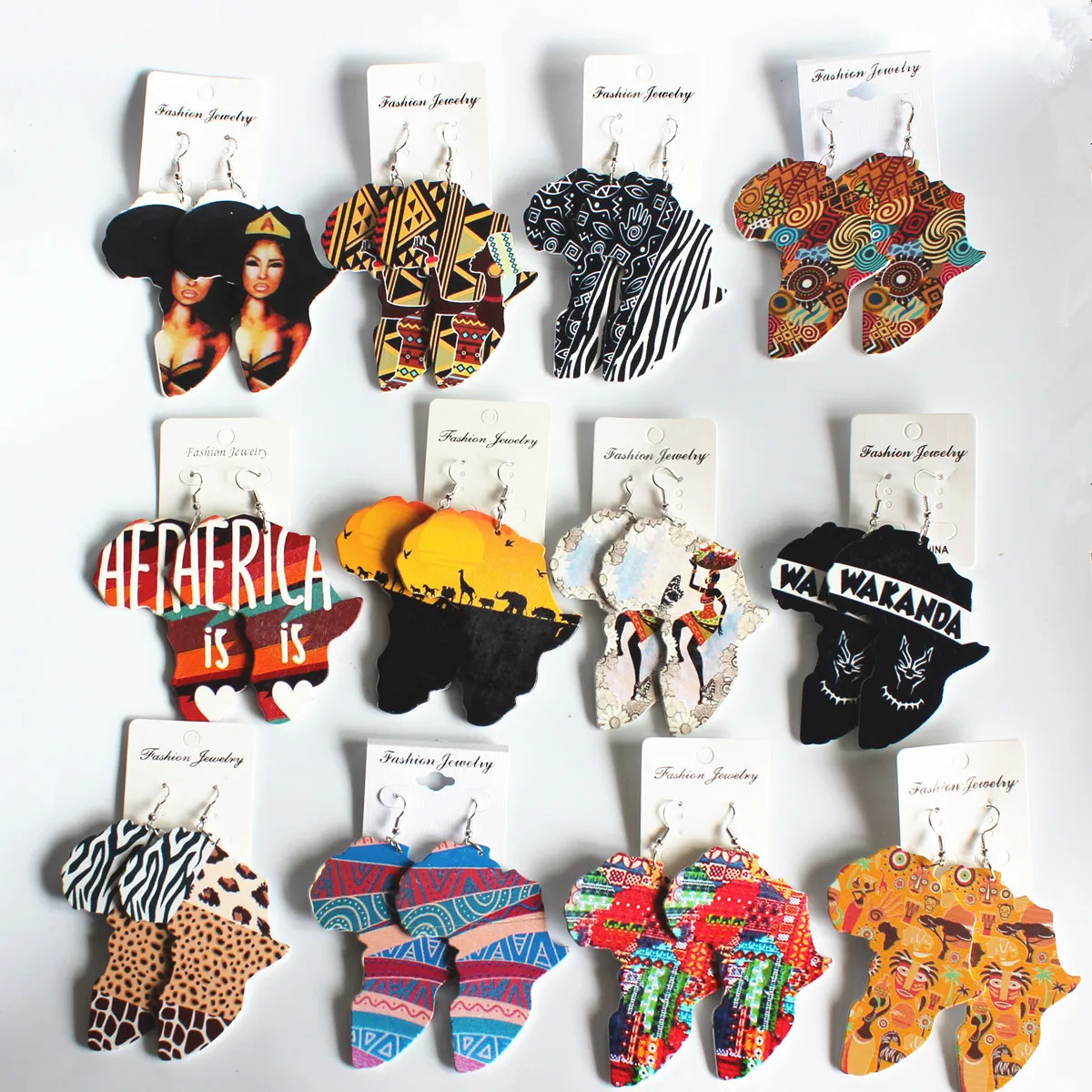 Wholesales fashion drop painted Africa wooden drop african map earings for women