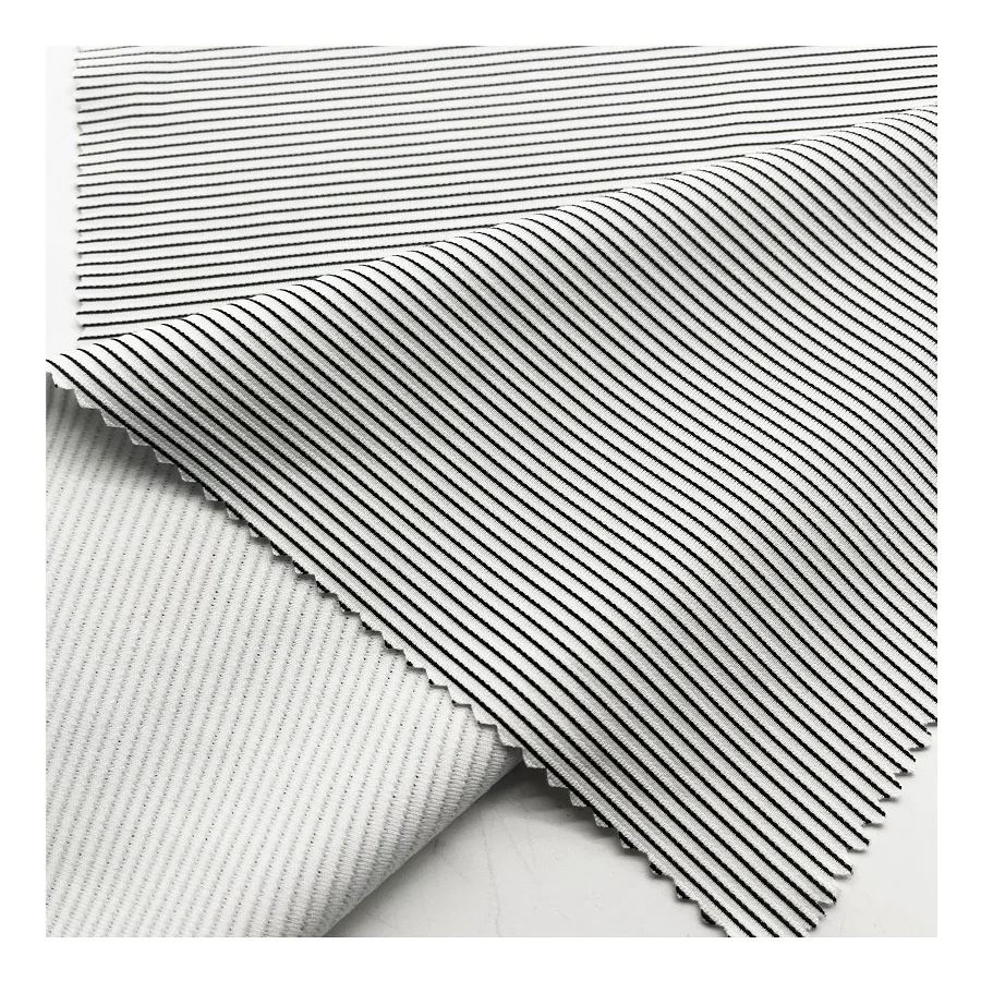 XA3433 Nylon stripe black white knitted swimwear fabric 4 way stretched twill rib bikini swimsuit sports active wear fabric