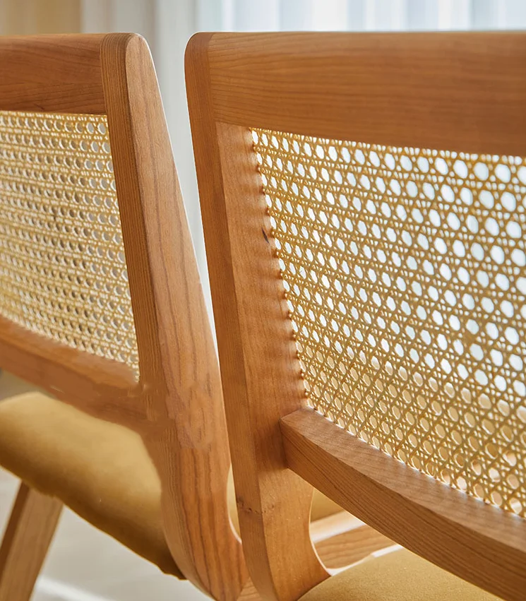 Modern Upholstery Chair Natural Rattan Solid Wood Dining Chair For Restaurant Hotel