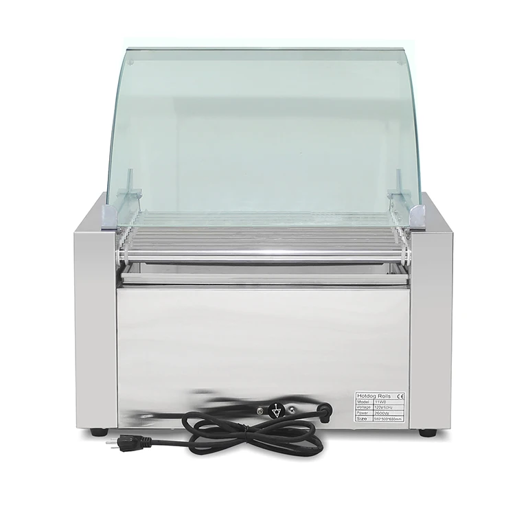 11 Rollers 30 Hotdogs Commercial Electric Hot Dog Grill with Bun Warmer with Glas Cover