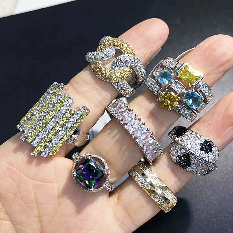 PUSHI best woman fashion ring anillos perhiasan wanita colorful cheapest finger wholesale luxury zircon ring bulk rings