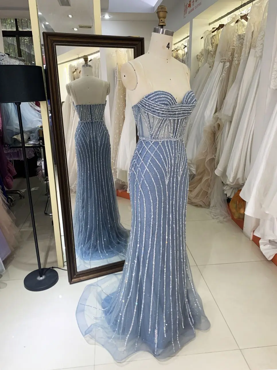 2025 smoky blue mauve black champagne Strapless mermaid hand pleated corset crystal embellished sparkling formal prom gala dress