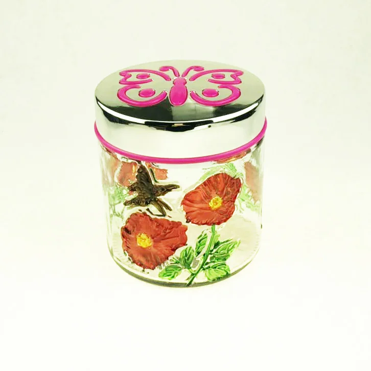 0.7L  glass butterfly jar with electroplate plastic lid