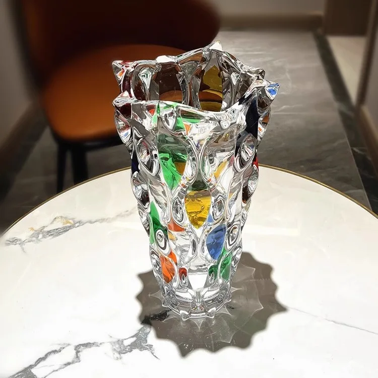 Vase Glass Flower Home Decor Wedding Luxury Colorful Crystal Wave Shape Embossed Thick Glass Flower Vases