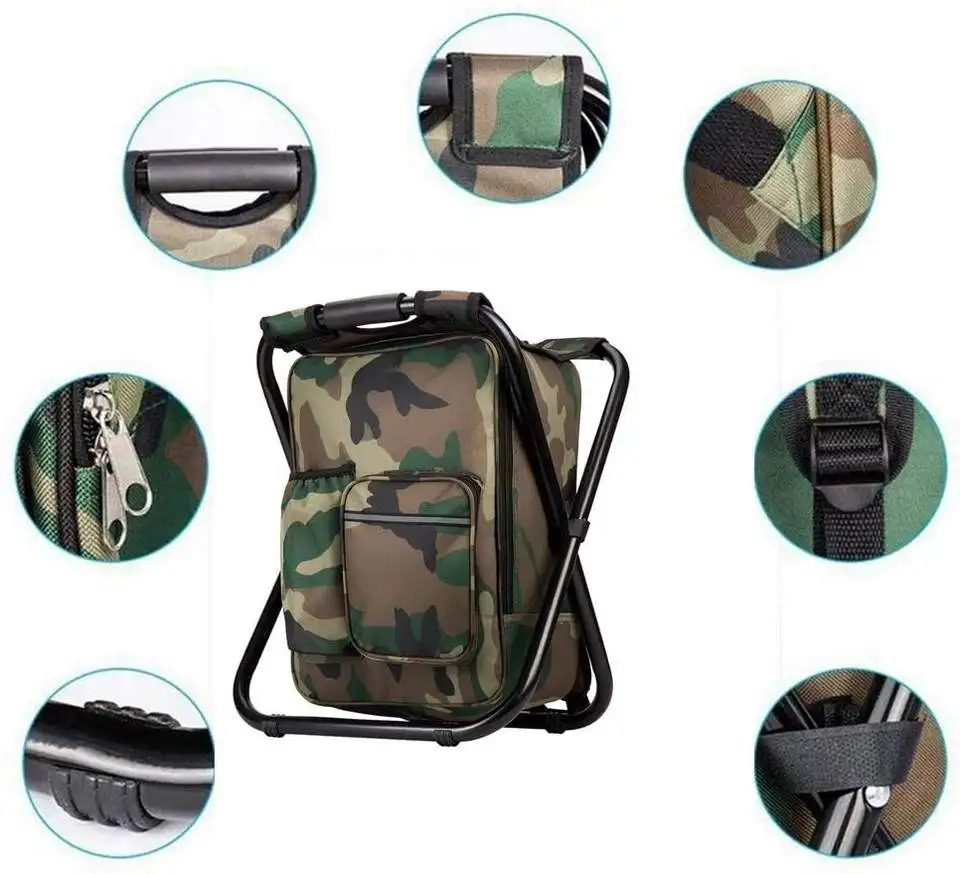 Multifunction Fishing Backpack Chair Portable Hiking Camouflage Camping Stool Folding Cooler Insulated cooler bag chair