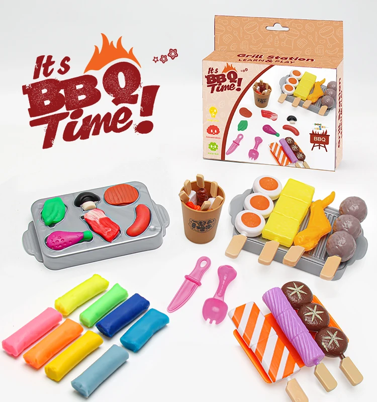 Non Toxic play dough Plasticine intelligent Educational soft air dry Light Modelling Clay Fluffy Slime Supplier BBQ grill set