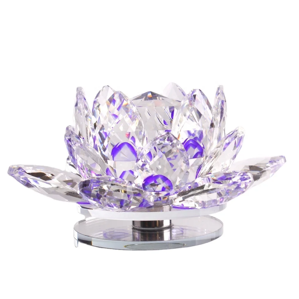 Wholesale Rotatable Crystal Lotus Flower For Home Decorations Purple Color Glass Lotusflower Gifts