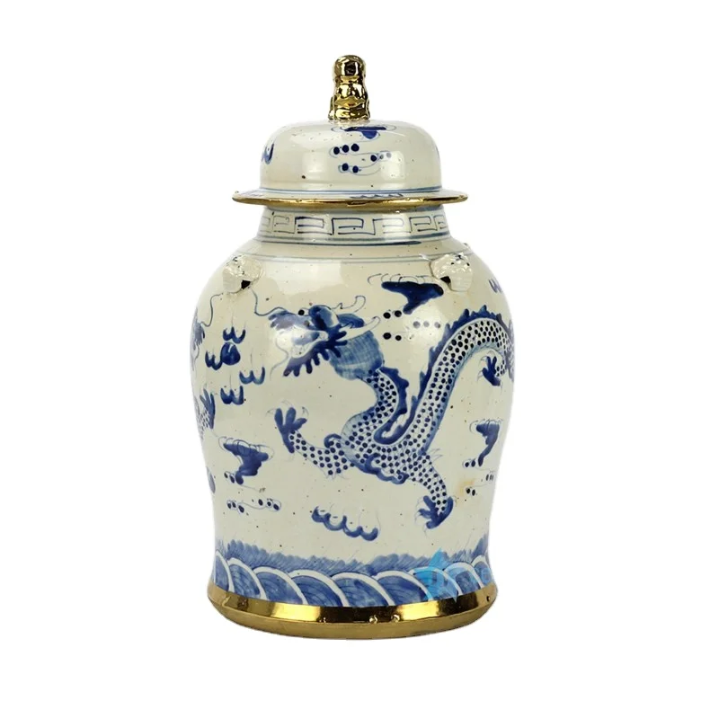 RZEY12-E Hand painted golden line sea cloud dragon porcelain jar