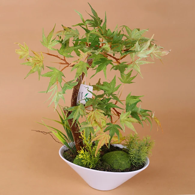 2018 chinese garden decor plant artificial maple tree in plastic pot