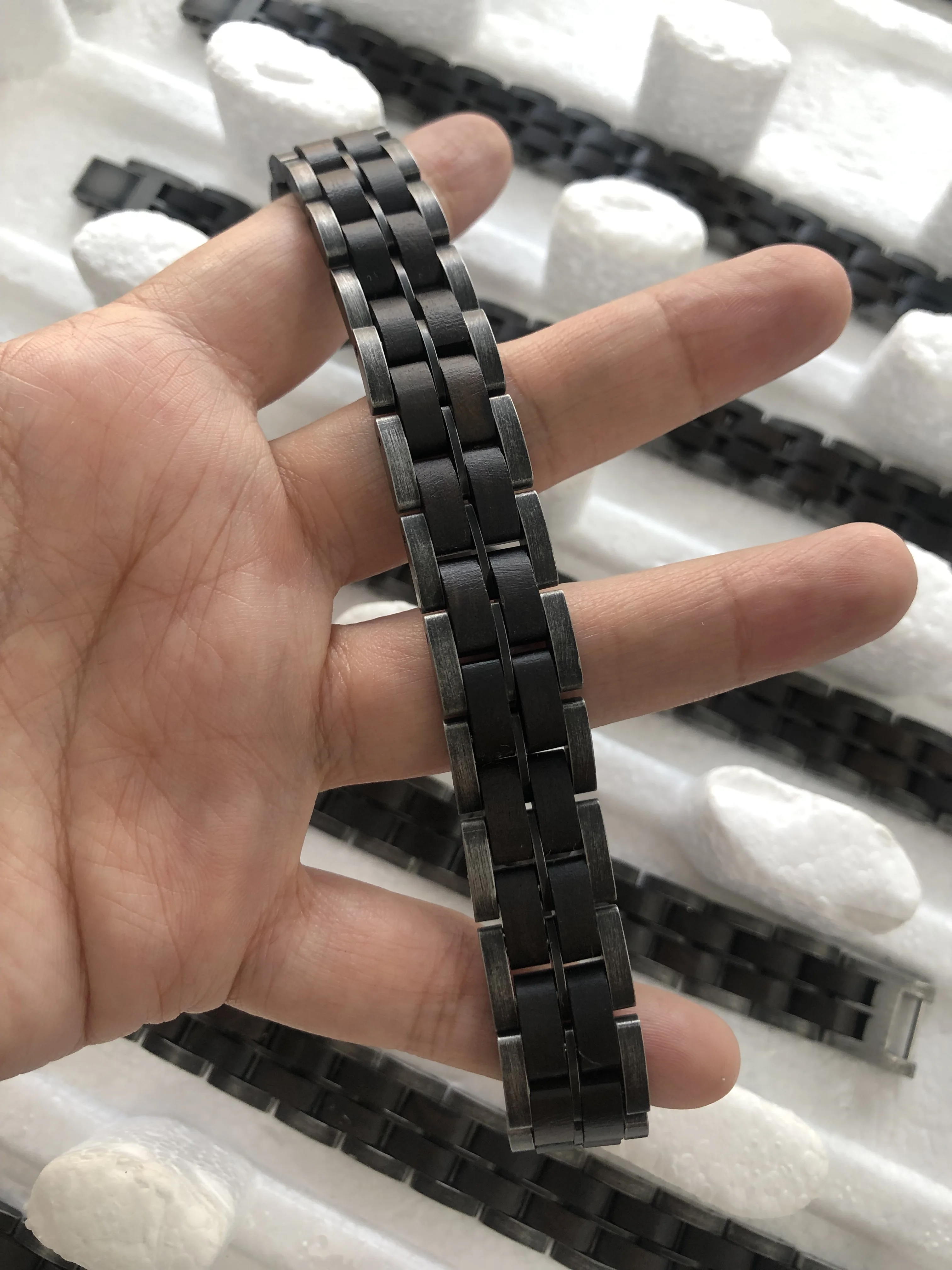 Unique Amazing Mens Link Bracelet Antique Silver Stainless Steel Ebony Hawaiian Handmade Wood Bracelets For Men