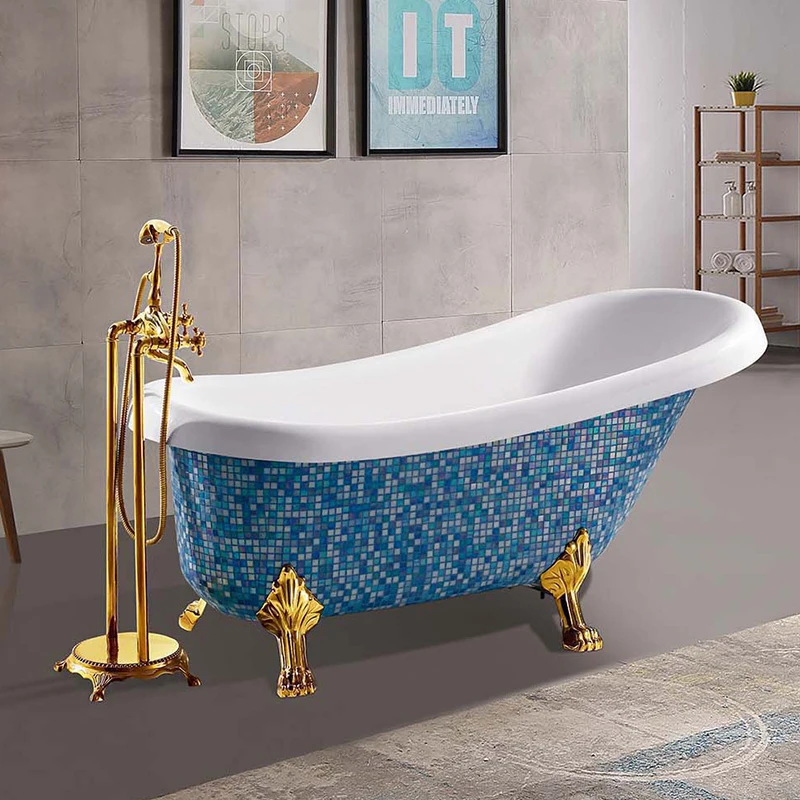 Retro Acrylic Claw Foot Freestanding Bathtub White Soaking Bathroom Tub With Four Legs