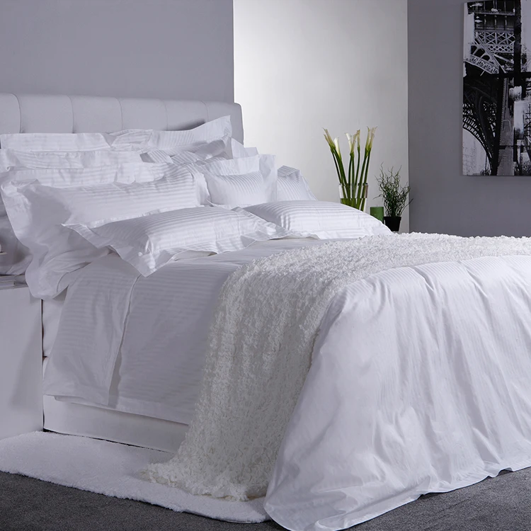 Luxury Hotel  100% Cotton Custom  300T  Satin 3cm Stripe  Hotel Bedding Set
