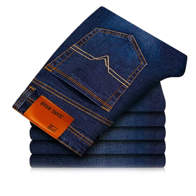 Men straight large size jeans  loose fit stretch pants business all-match casual bottoms high-quality