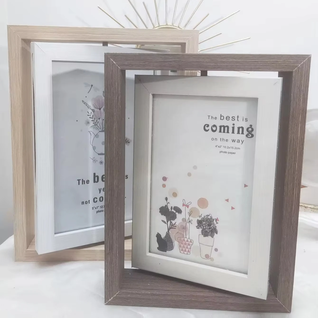 MDF wood photo frame 4*6 5*7 6*8 rotating picture frames creative  fashionable with natural modern style wholesale