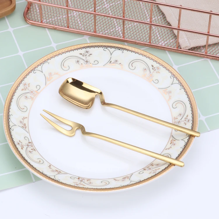 
Stainless Steel Tableware Spoon and Fork Set can Hang on the Glass for Coffee, Tea and Fruit 