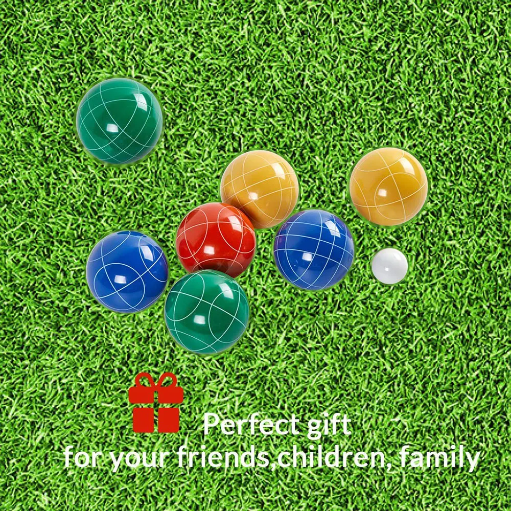 Boccia Ball Set Outdoor Family Bocce Game For Backyard Lawn Beach Set of 8 Poly Resin Balls & 1 Pallino & Nylon Carrying Case