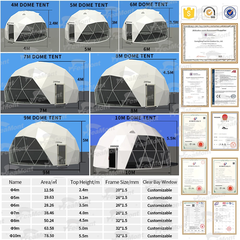 FEAMONT Luxury Half Sphere Glamping Outdoor PVC Dome Tent Hotel House Waterproof Camping Dome Tent