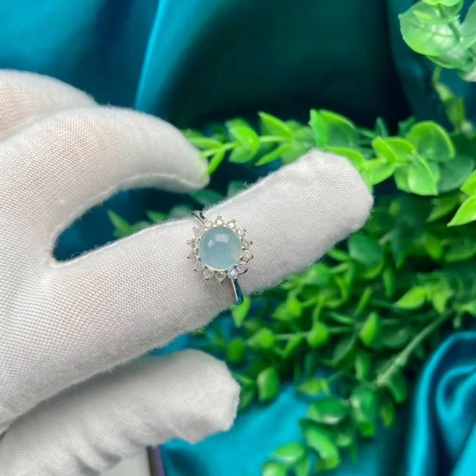 Модное серебряное покрытие на меди круглые ювелирные изделия из аквамарина кольцо натурального камня размера 7 5