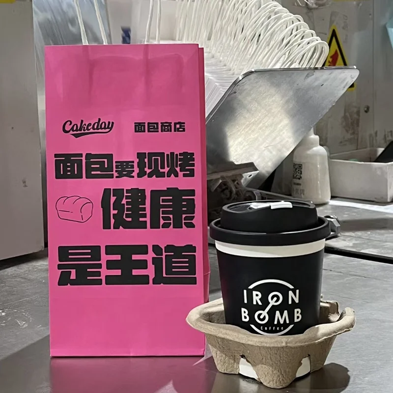 Wholesale custom printed white brown shopping kraft paper bag with handle restaurant carry out to go bag fast food takeaway bag