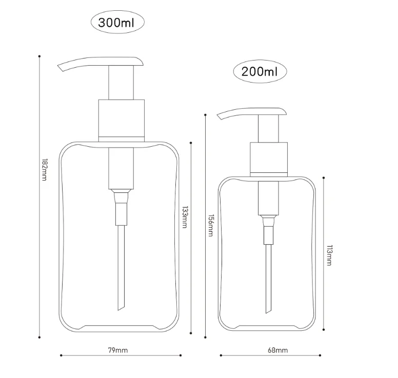 200ml 300ml Square transparent+white silver pump Plastic makeup Lotion Shower Gel Hand Wash Shampoo Bottle