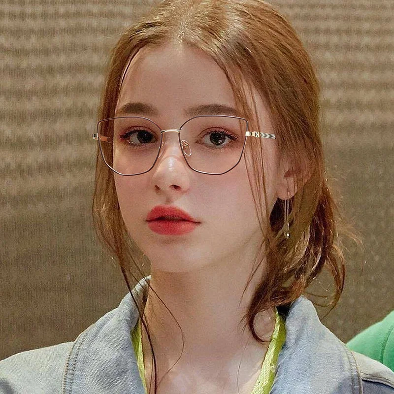 anti blue light photochromic glasses women 2024 cateye hexagon large square silver purple metal photo gray femme female optical