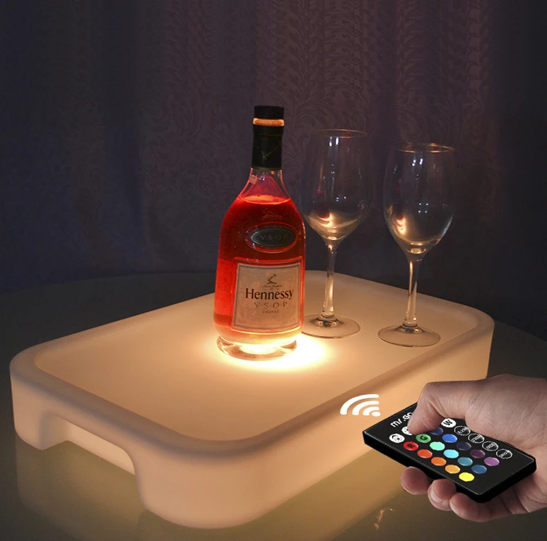 Colorful light PE material remote control rechargeable waterproof LED serving tray