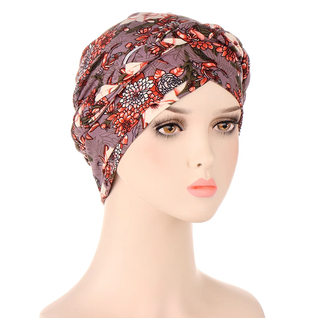 A new muslim braided hat with dyed frosted milk silk plait, short braid, hidden hair turban printed hijab