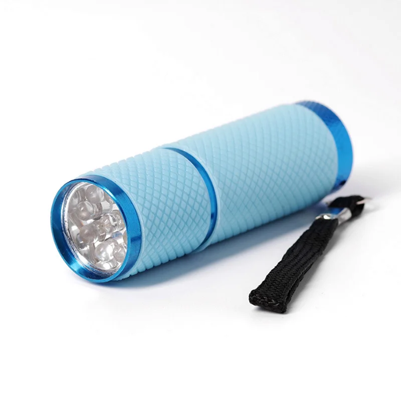 9 LED Beads Mini Night Glow  Flashlight Portable Waterproof Aluminum Alloy Purple Light UV Light Lamp