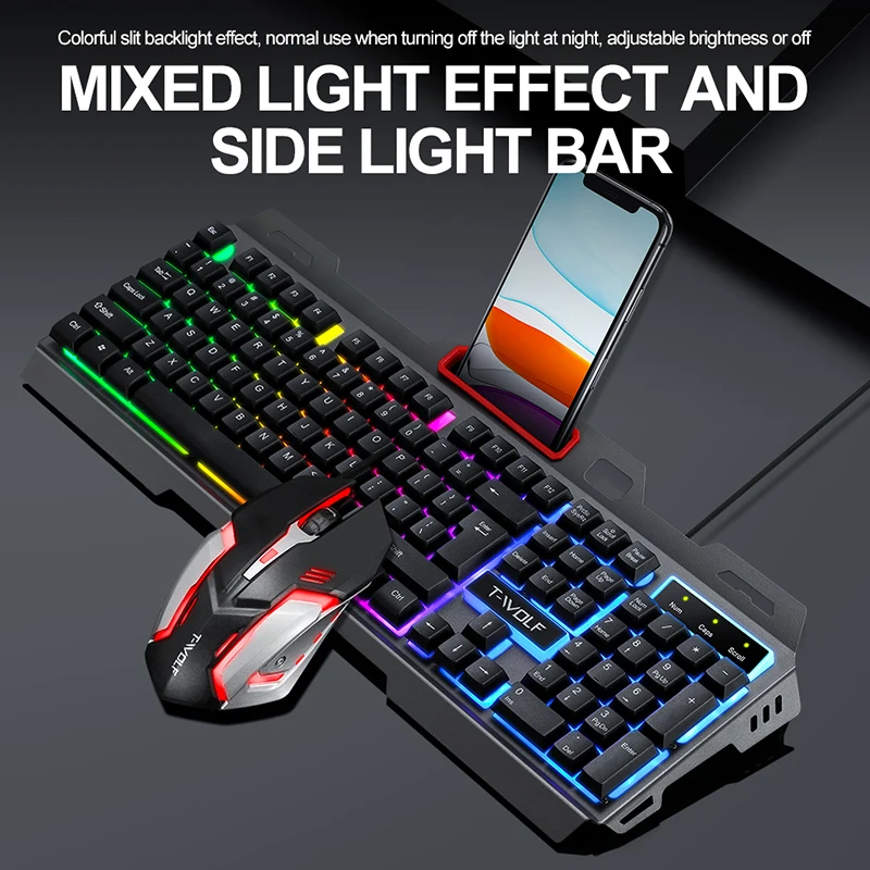 Amazon hot selling Mechanical gaming keyboard and mouse combo LED backlight iron feel keyboard 4D gaming mouse 3200DPI