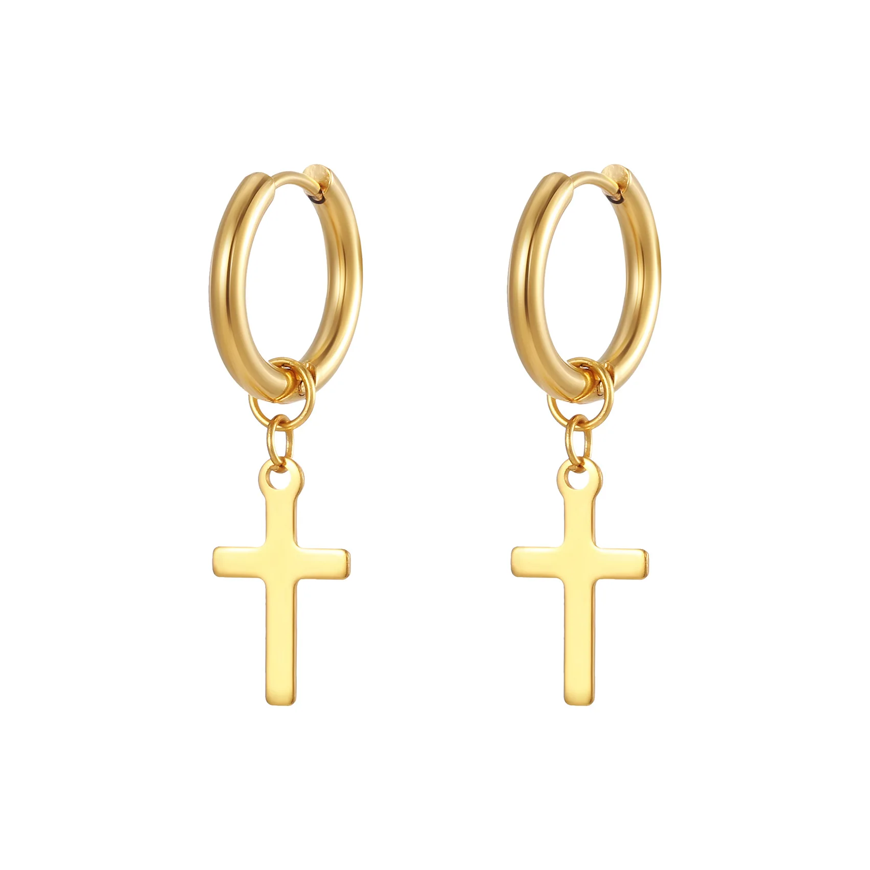 Christian Mens Ear Clips Jewelry Cross Earrings Stainless Steel Small 18K Gold Plated Hoops Earrings For Men Women