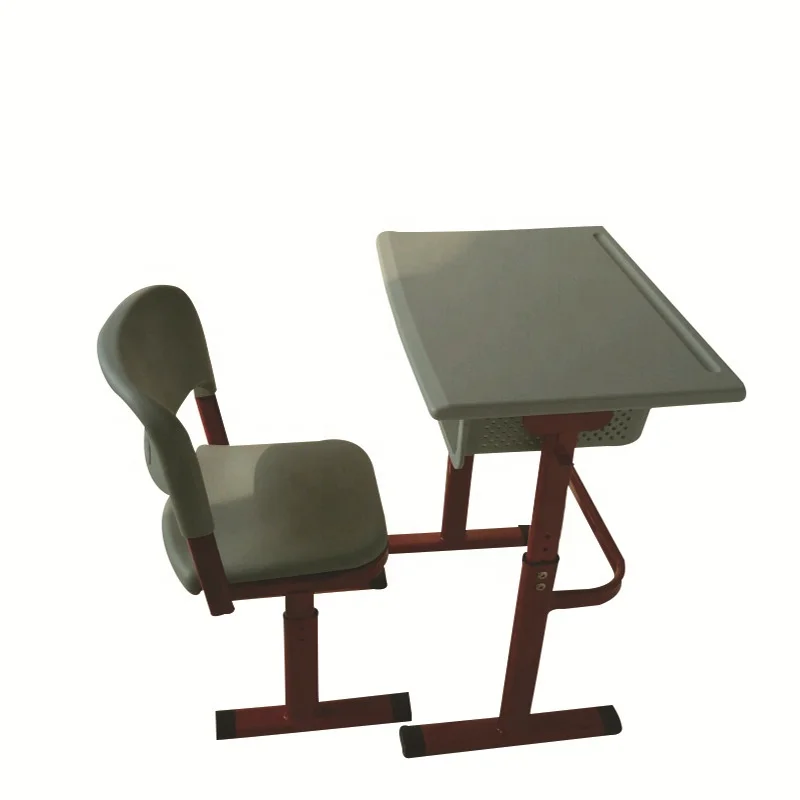 Plastic school furniture adjustable single metal study desk and chair for kids and children