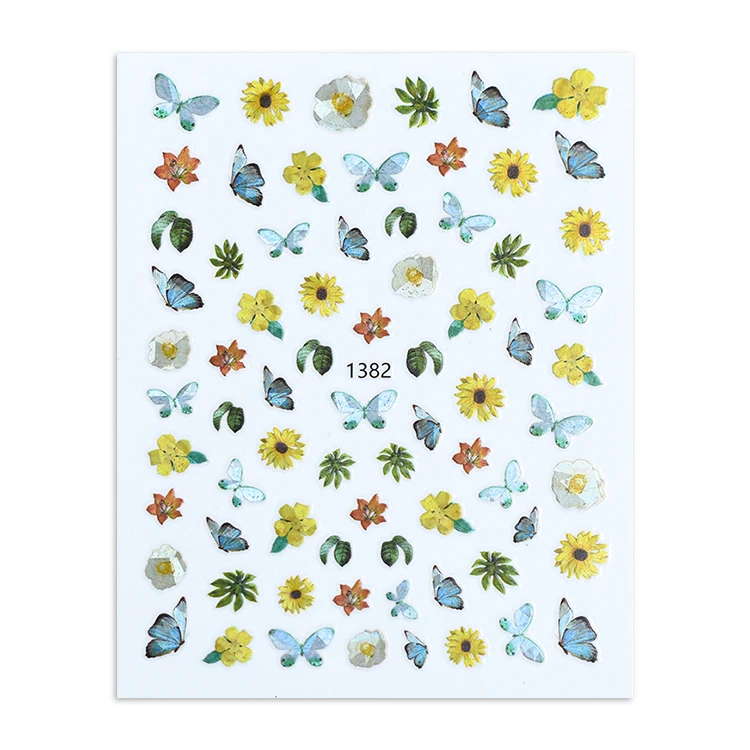 2021 New Butterfly 3D Nail Sticker Laser Flower Nail Sticker Decoration 1379-1384