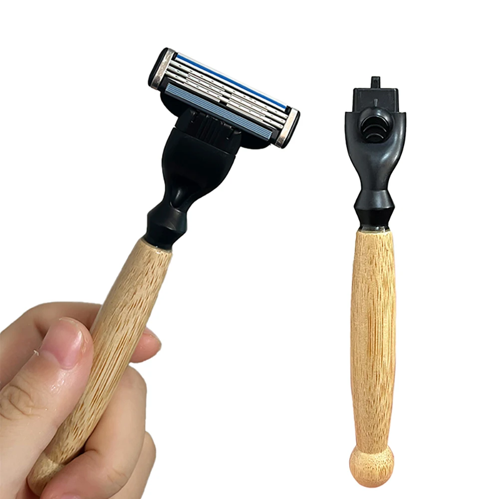 Spolo Wholesale Bamboo Handle Razor 3 & 6 Layers Blade Shaving Heads AC System Razors For Men Women Use Beard & Body Care Tools