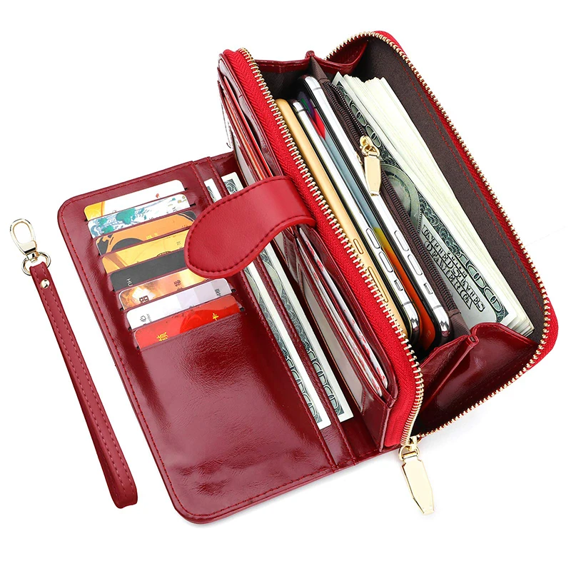
New Style RFID Blocking Leather Large Capacity Clutch Purse Women Wallet with Strap 