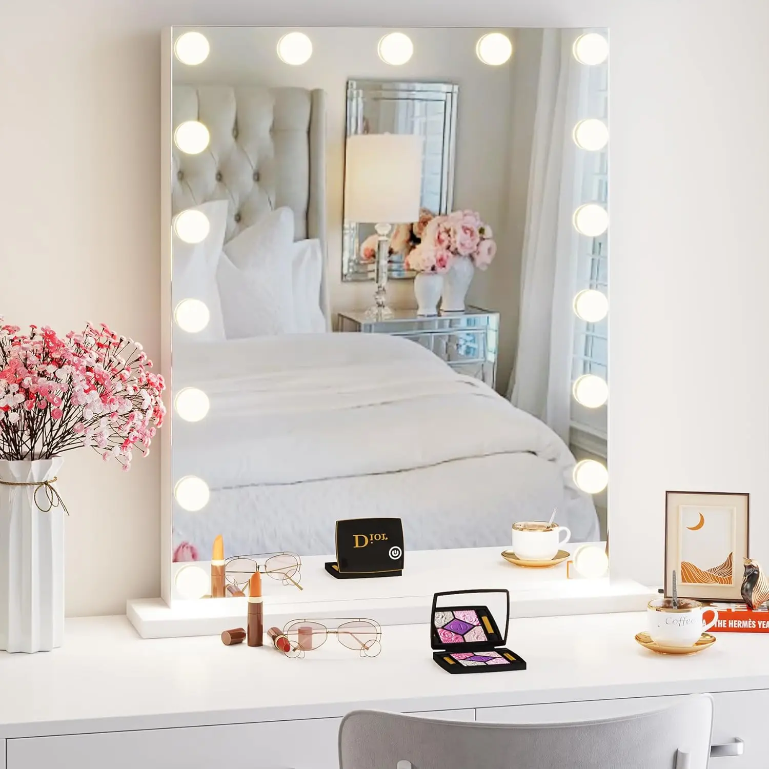 24 x 32 Inches Large Makeup Room Mirror Modes and Touch Control Modern Vanity Dressing Table Mirror with Lights
