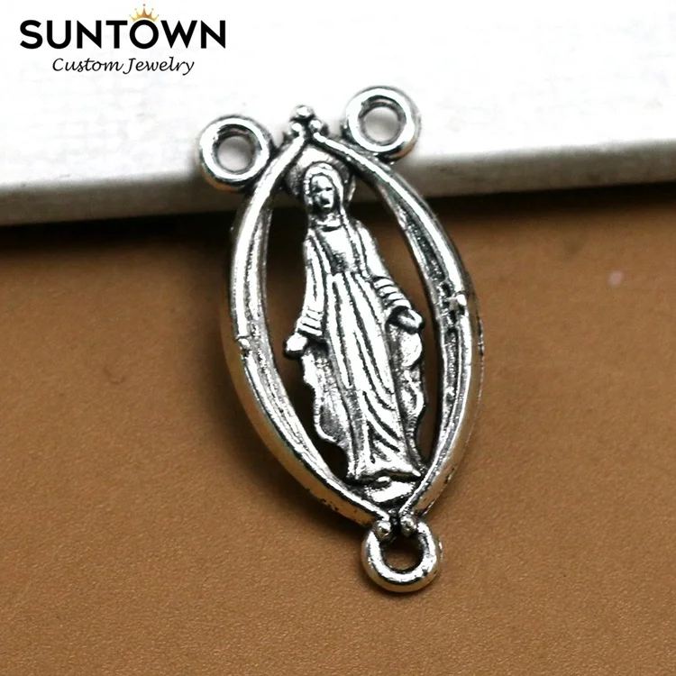 
Suntown Threehole Pendant Connector Christian Accessories Virgin Mary Jewelry Findings Virgen Maria Pendant Silver Plated Charms 