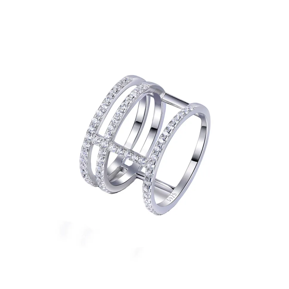 Wonder Big Bold Triple Layers Chain Gold Pave Silver Gems Grade AAAAA Cubic Zirconia 9ct Carats 10K Gold Ring Women, Gold Ring