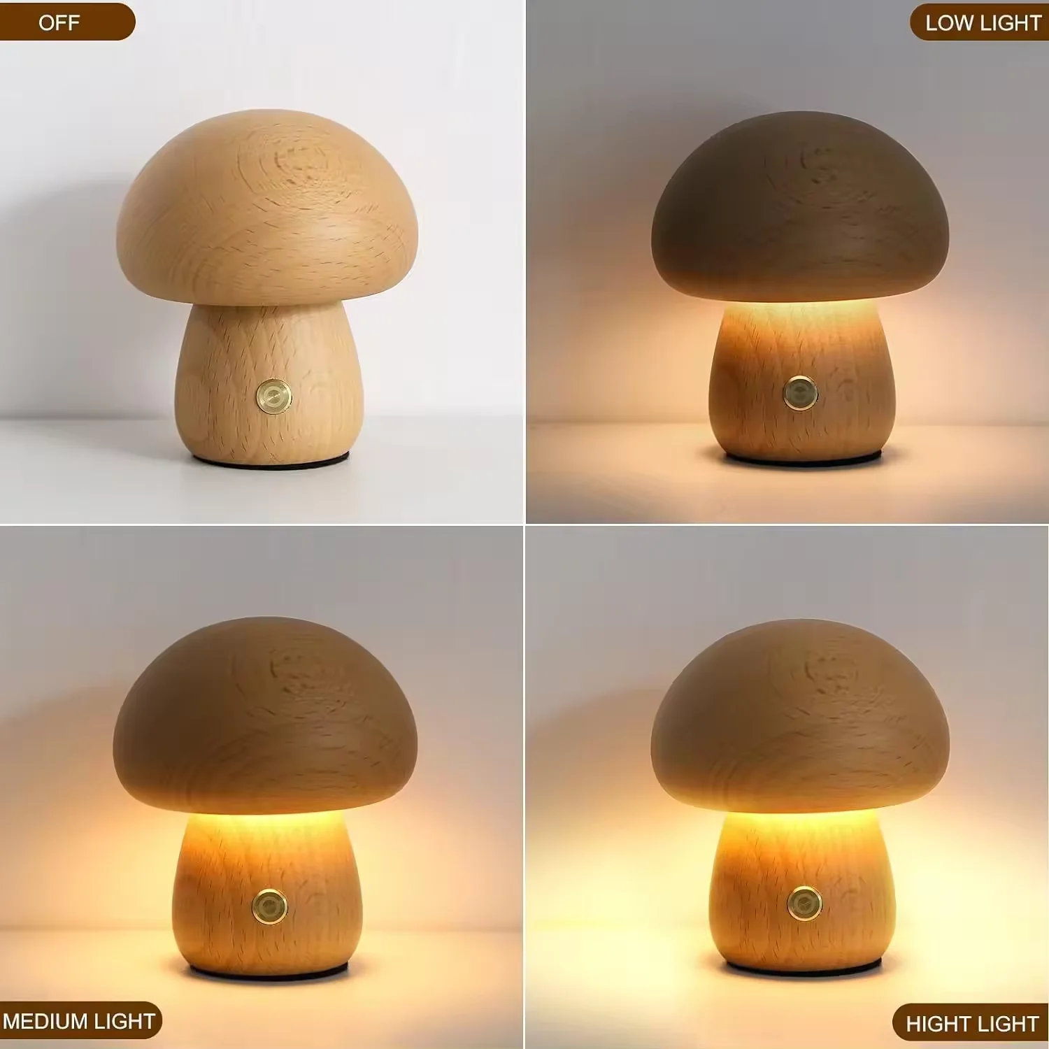 LED Wood Desk Lamp Bedroom Bedside Night Light Dimmable LED Creative Mushroom Table Lamp
