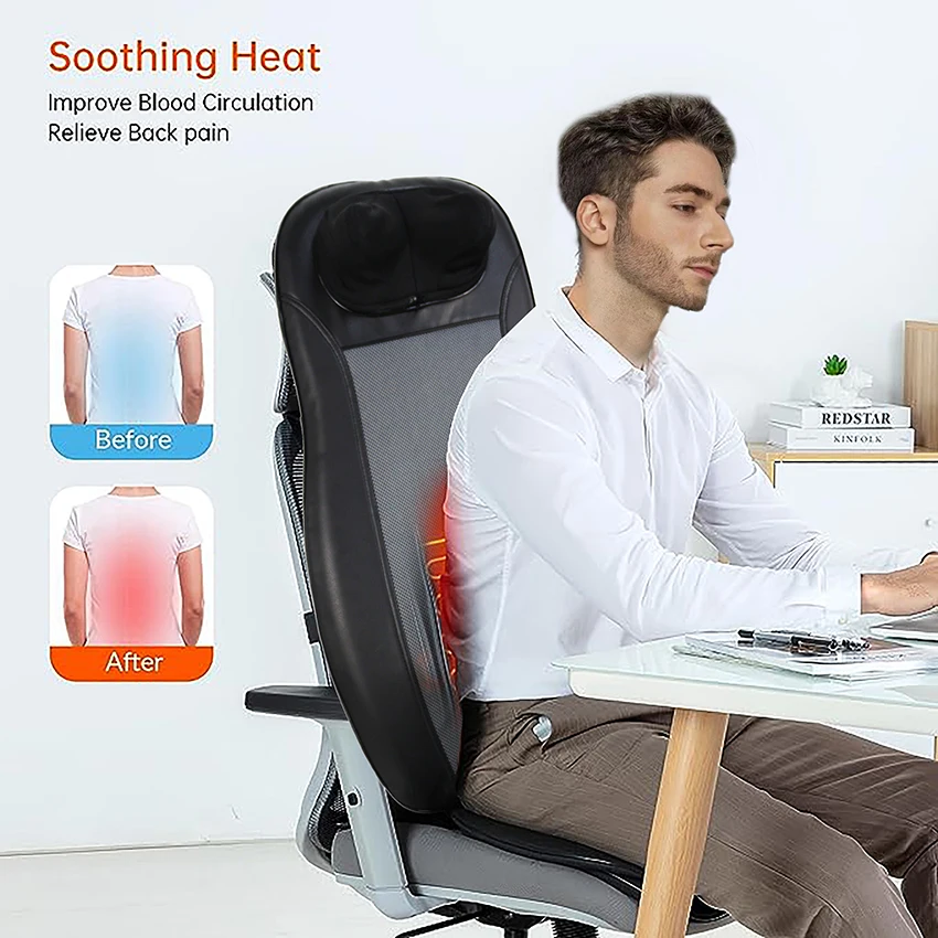 High Quality Back Vibration Lumbar Shiatsu Seat Red Light 3D Kneading Massage Chair Cushion For Home Office Chair Car Seat