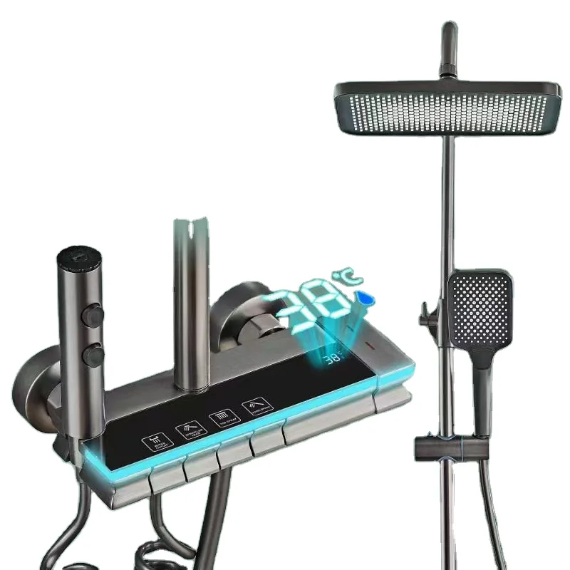 Modern digital luxury water mixer Black system thermostat bathroom shower set